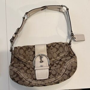 Coach Tan and Cream Signature Shoulder Bag